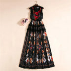 Floral Appliques Maxi Chiffon Dress