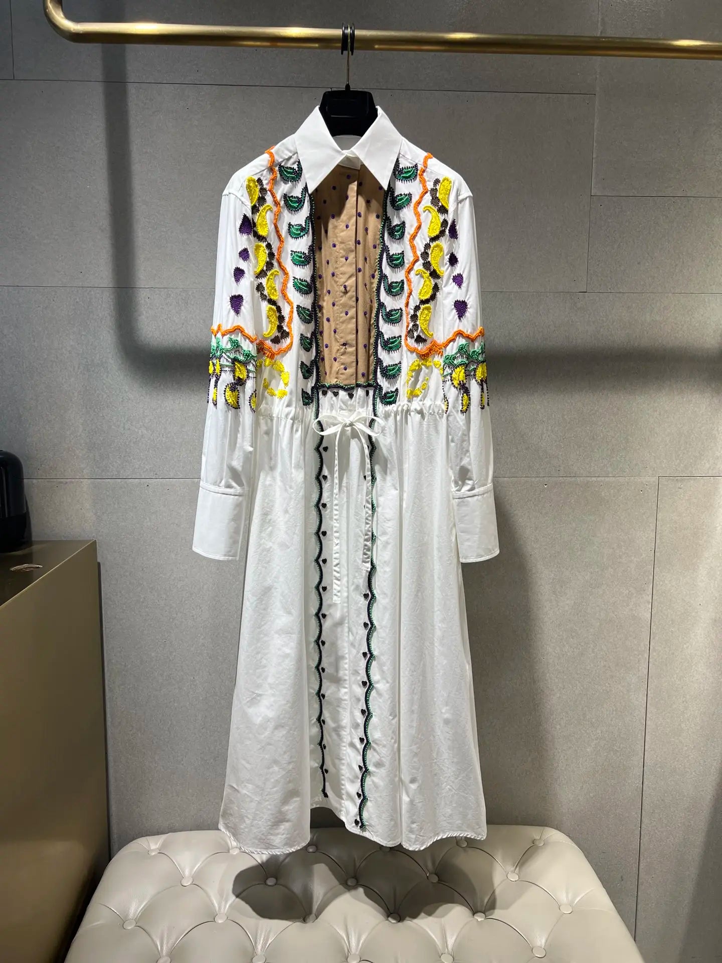 Luxury Cotton Embroidered White Maxi Dress