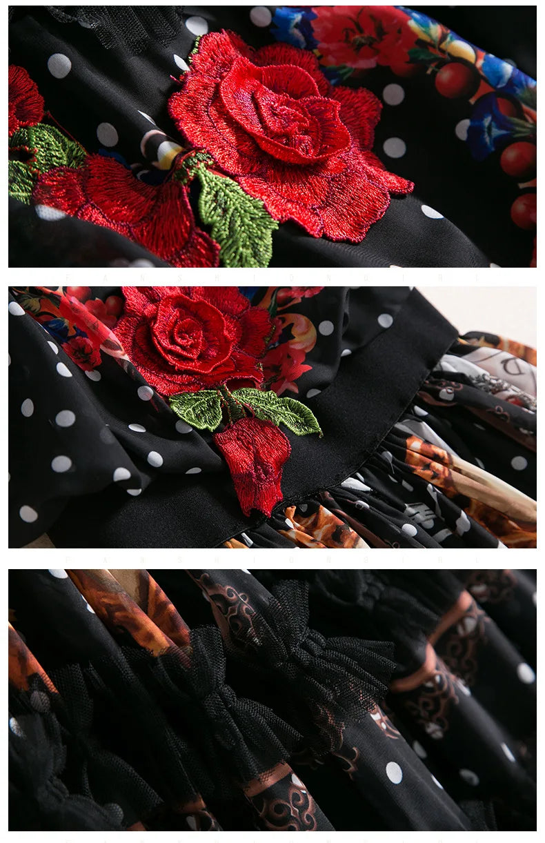 Floral Appliques Maxi Chiffon Dress