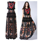 Floral Appliques Maxi Chiffon Dress