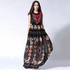 Floral Appliques Maxi Chiffon Dress